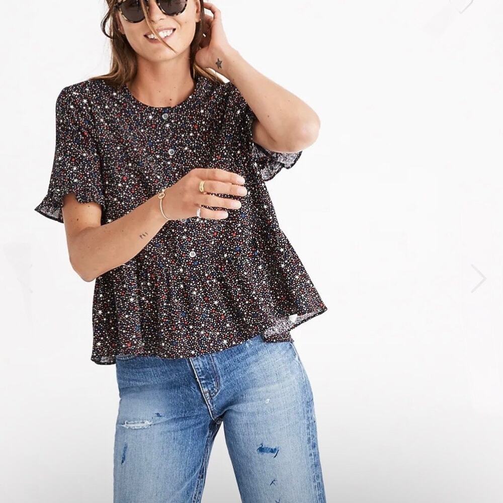 Madewell Studio Ruffle-Hem Top in Starry Night